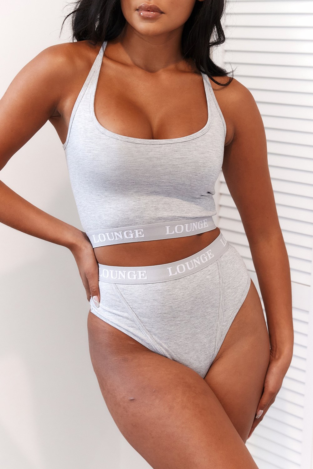Lounge Underwear Bamboo Basic Bralette & Lanières/Briefs Set Grise | MPLANY-735