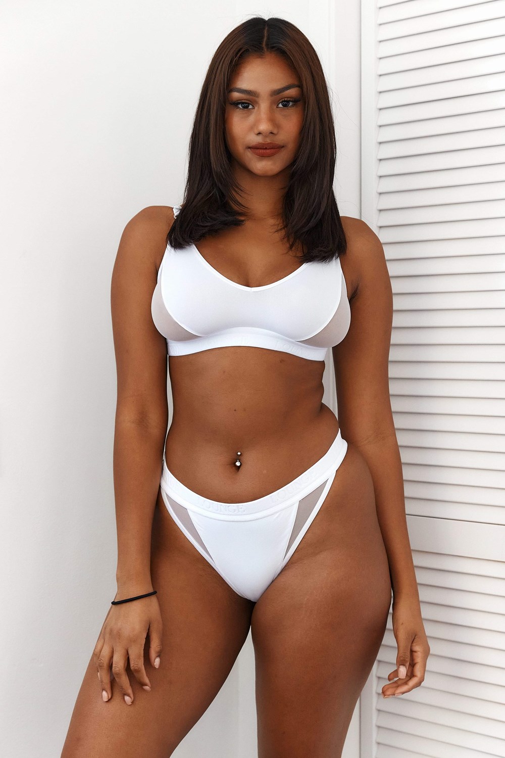 Lounge Underwear Contour Mesh Bra & Lanières/Briefs Set Blanche | ESRMJC-469
