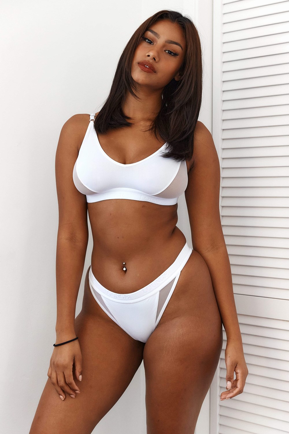 Lounge Underwear Contour Mesh Bra & Lanières/Briefs Set Blanche | ESRMJC-469