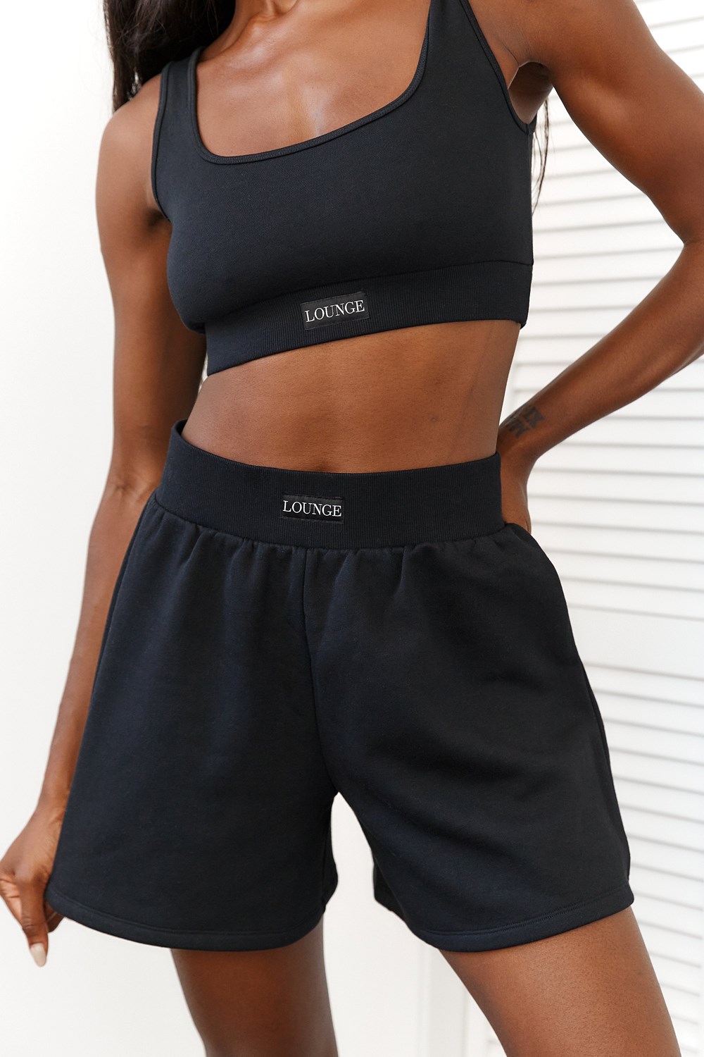 Lounge Underwear Essential Crop Top & Shorts Set Noir | VCLBFQ-735