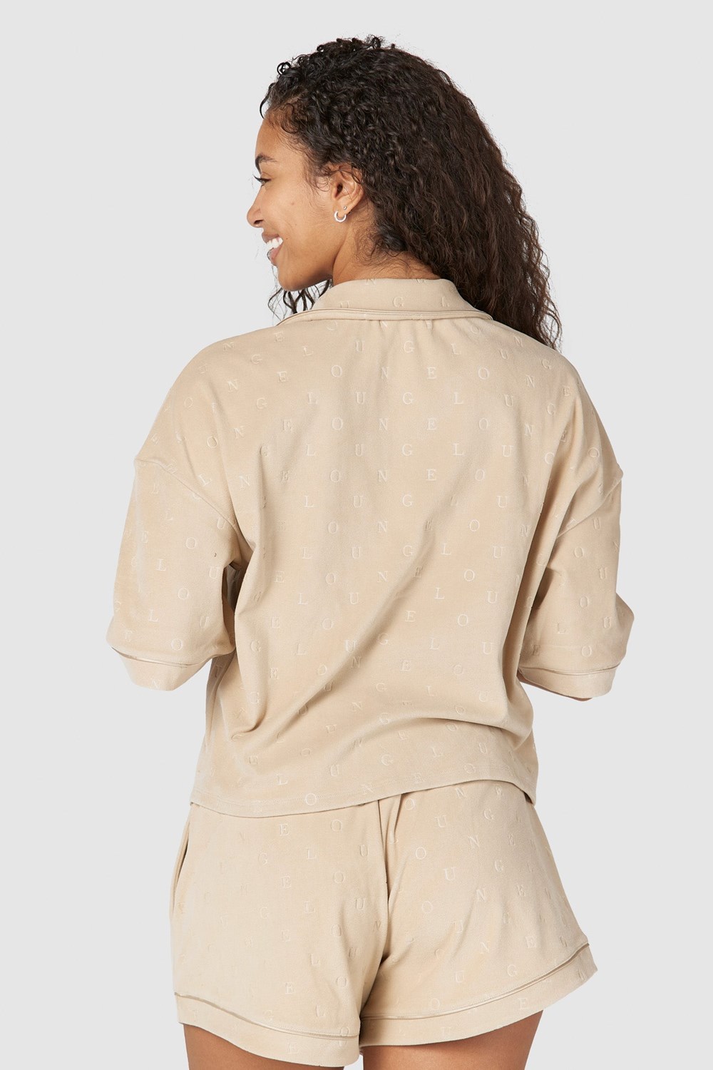 Lounge Underwear Luxury Embossed Pajama Shirt Mink | CIMBUJ-512