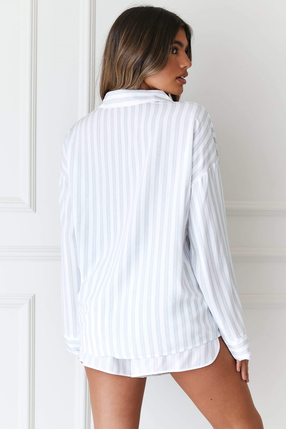Lounge Underwear Pinstripe Pyjama Shirt & Shorts Set Frost | PSENLC-019