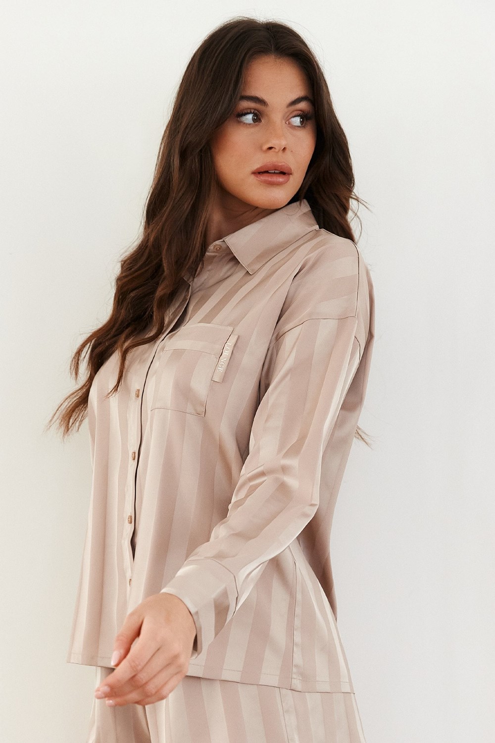 Lounge Underwear Rayé Satin Pajama Shirt Mink | XCWQTG-263