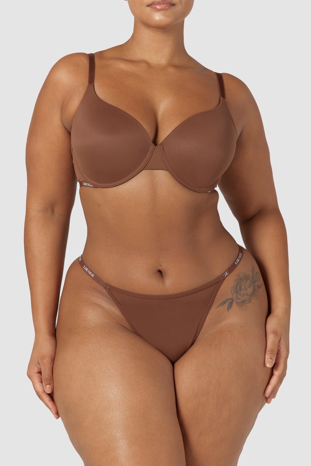 Lounge Underwear Smooth Classiche T-shirt Bra & Lanières/Briefs Set Chestnut | HVEUNI-013