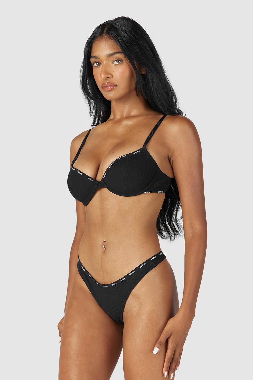 Lounge Underwear So Soft Nervuré T Shirt Bra & Lanières Set Noir | UEGDSK-602