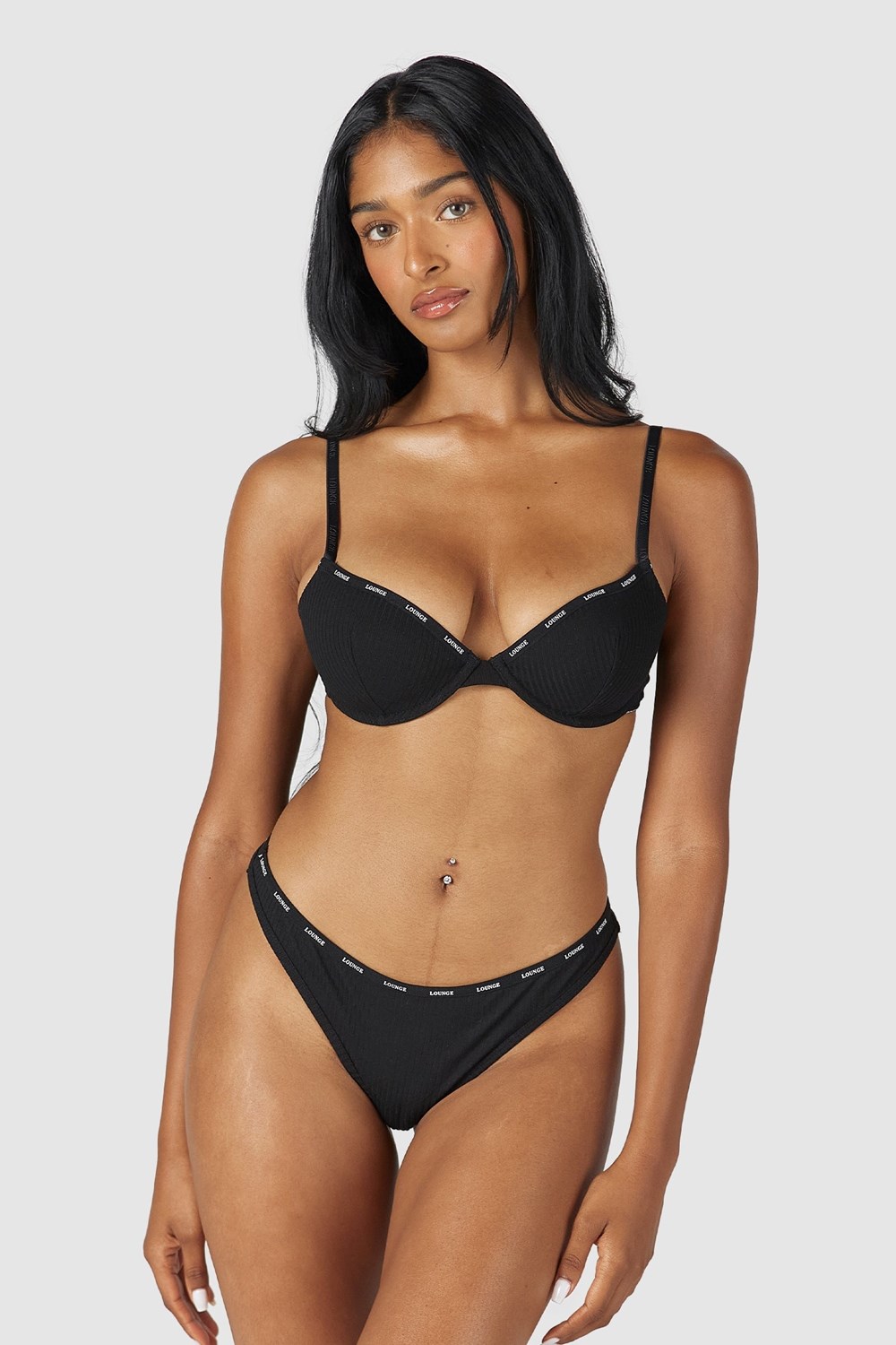 Lounge Underwear So Soft Nervuré T Shirt Bra & Lanières Set Noir | UEGDSK-602