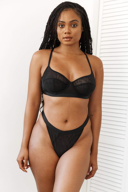 Lounge Underwear Chic Balcony Bra & Lanières Set Noir | PROMCE-426