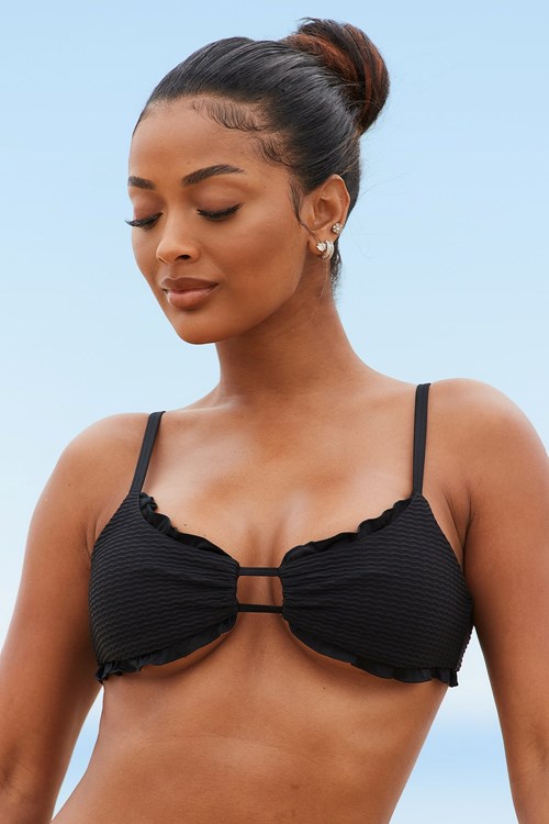 Lounge Underwear Hawaii Textured Bikini Top Noir | DNOXRU-819