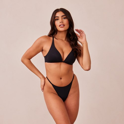 Lounge Underwear Light Non-wire Plunge T-shirt Bra & Lanières/Briefs Set Noir | MVAQCK-286